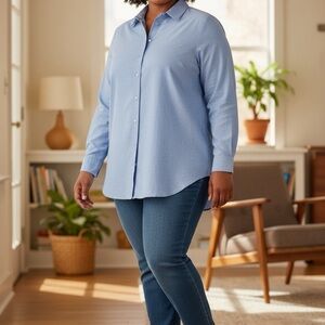 Womens Blouse Size 18/20 Blue  Long Sleeve Button Up Woman Within